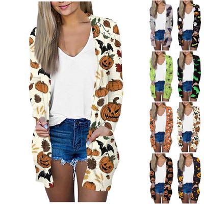 Women's Fashion Loose Casual Pocket Hallowen Long Sleeve Cardigan Jacket Tops