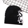 Unisex Jacquard Eye Flower Pattern Knitted Beanies Hat Fashionable Winter Warm Hiphop Bonnet Skull Hat for Men and Women