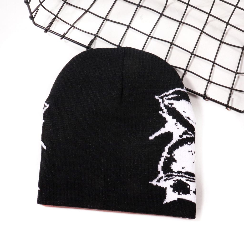 Unisex Jacquard Eye Flower Pattern Knitted Beanies Hat Fashionable Winter Warm Hiphop Bonnet Skull Hat for Men and Women