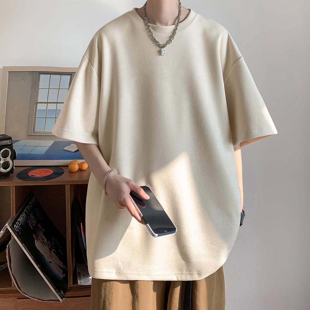 Letní Semiš Krátký Rukáv Obyčejný Cool Dlouhý Rukáv Dlouhý Street Semiš Ivory 3XL [Fasshonrida] Oblečení, Pánské Tričko, Top, Oblečení, Populární, Tričko,