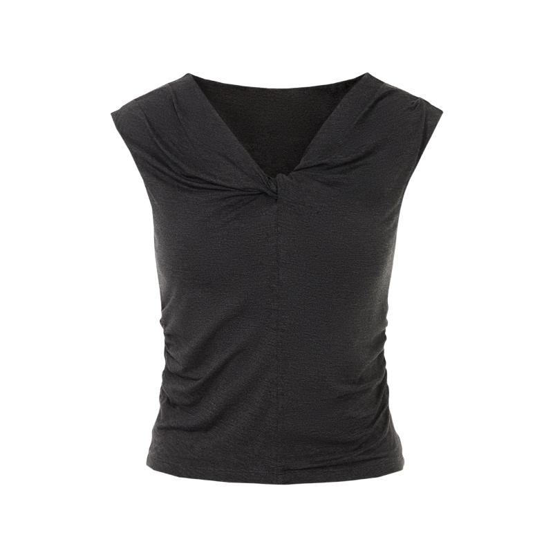 LANCY V-Neck Twist Design Sleeveless T-Shirt S