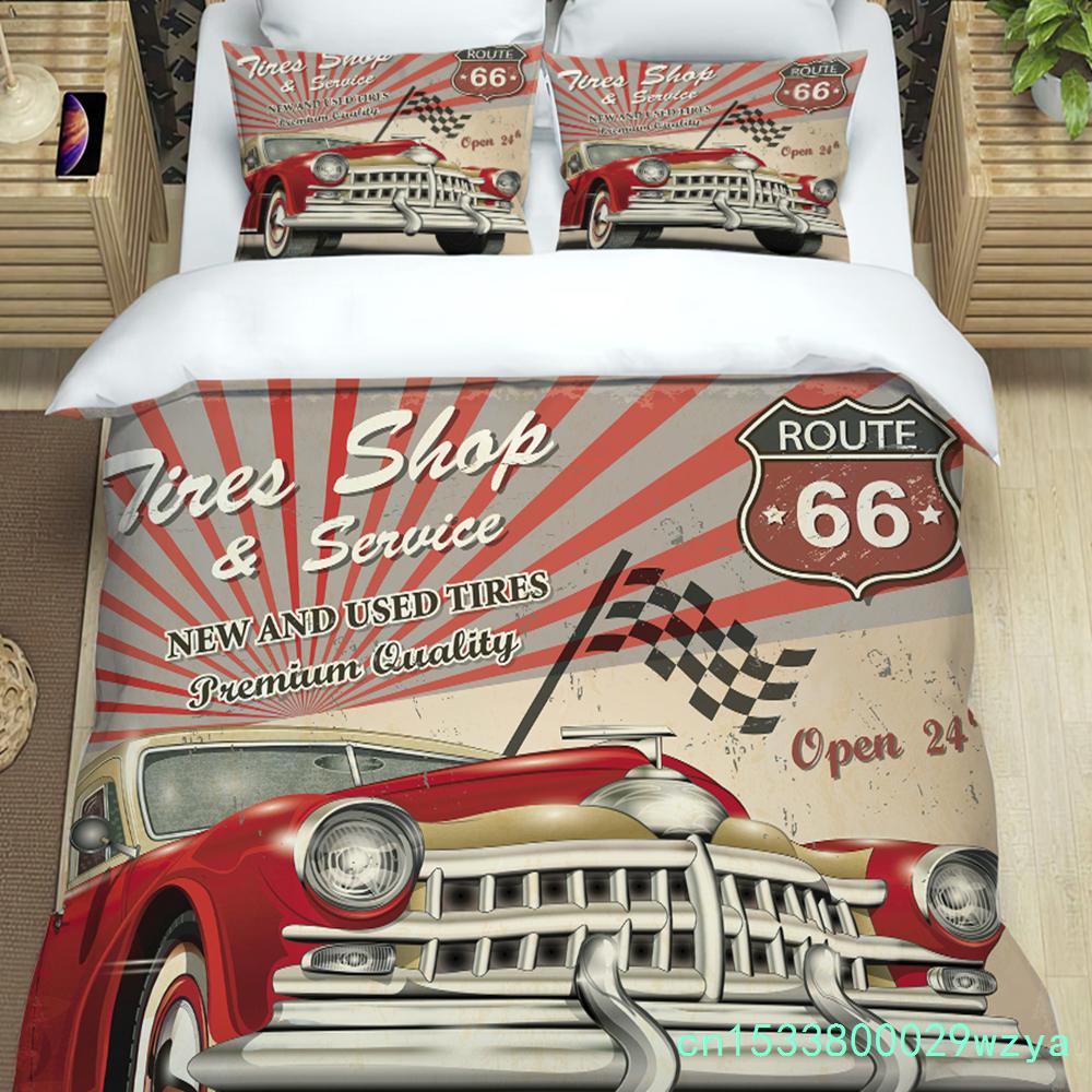 3-teiliges Bettwäscheset Klassisches Auto Vintage Poster Heimtextil Bettbezug Kissenbezug Junge Kind Teenager Mädchen Bettwäschebezüge Set
