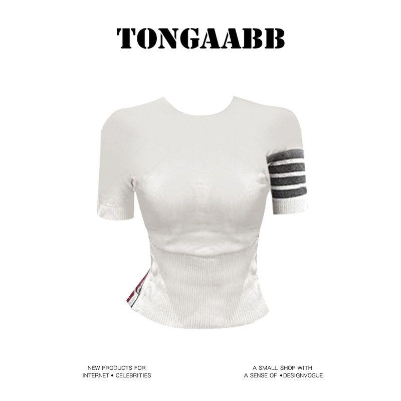 

Tongaabb White Top T-Shirt for Women 2026 Short Slim-Fit Design Niche Style Trendy Short-Sleeve Slimming White XL
