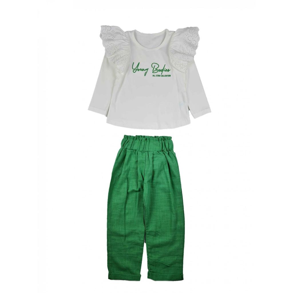 Mädchen-Hose aus Leinen mit Spitzenärmeln, Anzug für junge Körper