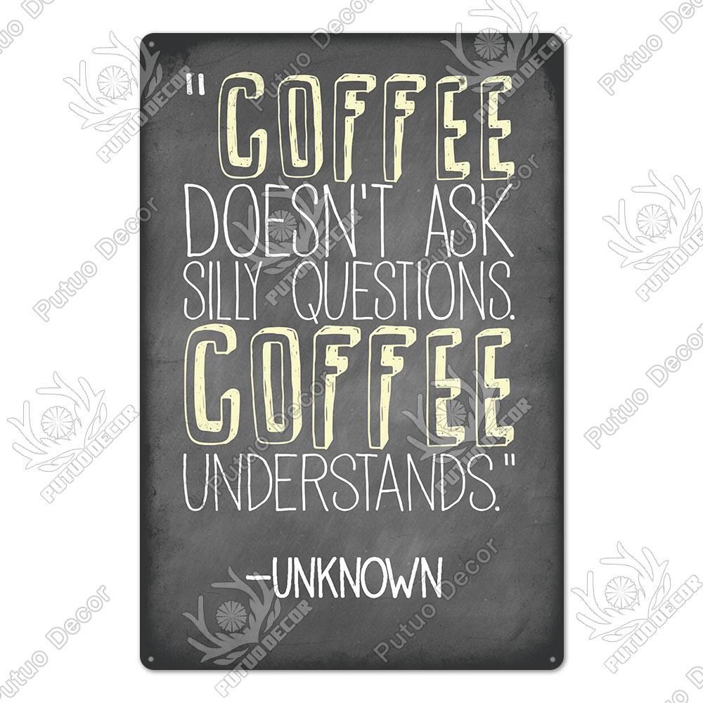 Putuo Decor Coffee Vintage Tin Metal Sign Decorative Plaque Retro Plate Cafe Kitchen Man Cave Coffee Bar Club Wall Decoration