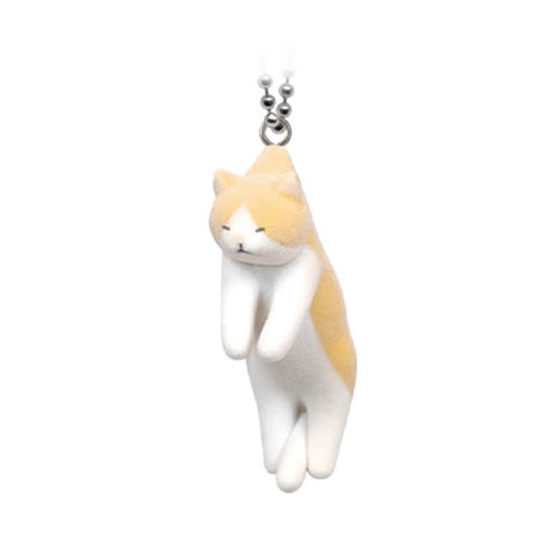 QUALIA Flocked Hanging Cat Capsule Toy Japanese Calico Striped Orange and White Cat Blue Cat Bag Pendant Cute Gifts
