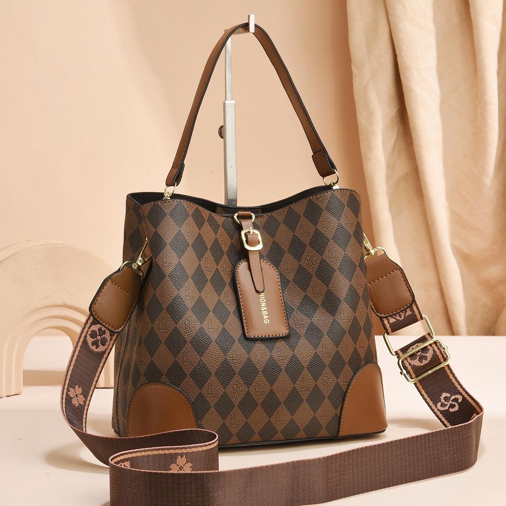 Taizhou Women's Bags Retro Women's Bags Plaid Bucket Bags Large Capacity Shoulder Bags Messenger Bags