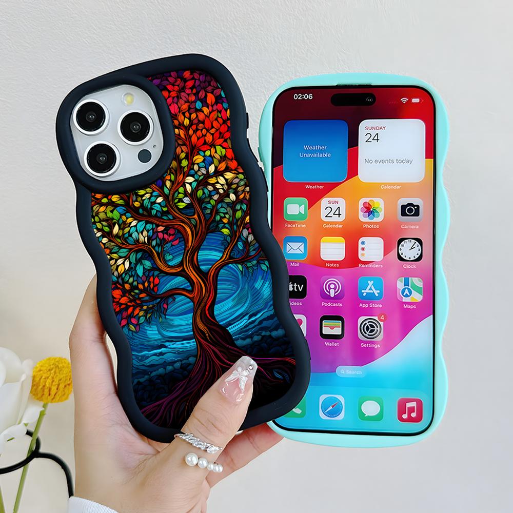 World Life Tree Mobile Phone Case for iPhone 17 16 15 14 13 12 11 Air Pro Max Plus Wavy Edge TPU Colorful Cover Luxury Cover
