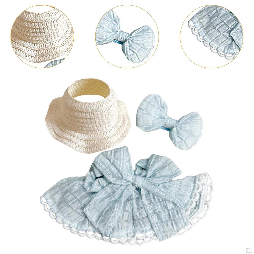 3 Pieces Dolls Dress with Hat Bow Hairpin Outfits Handmade Clothing for 15-17cm