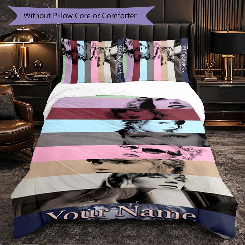 Set Biancheria da Letto Personalizzato con Nome Testo Taylor Swift, 1 Copripiumino & 2 Federe Regalo Personalizzato per Camera da Letto