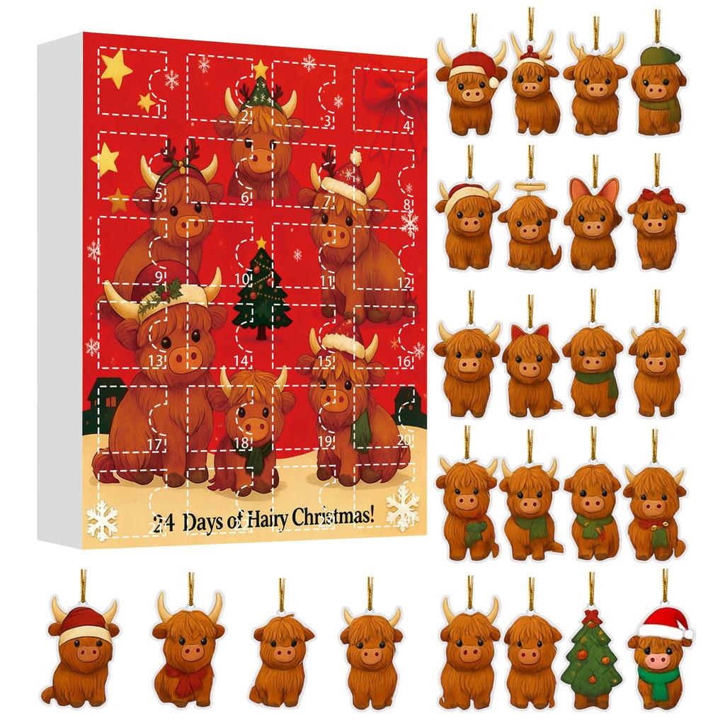 Christmas Blind Box Highland Cattle Series Acrylic Holiday Decorations For Festive Tree Ornaments And Gifts