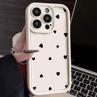 Etui na iPhone 15 Pro Max Odporne na wstrząsy Prosty Styl Nadruk Serduszek Miłości Miękki Silikonowy Pokrowiec Coque Na iPhone 11 12 13 14 16 Pro Max
