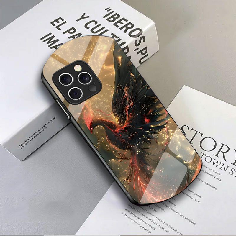Golden Phoenix Unfolding For IPhone 16 Pro Max 16e 15 Pro 14 13 12 Mini 11 XS Max XR 7 8 Plu SE 22 Elliptical Glass Phone Case