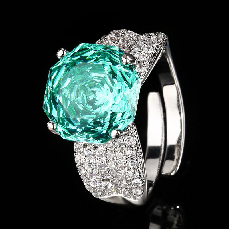 Jewelry Copper Bottom Gold-Plated Rose Cut Gradual Change Color Temperament Ring Heroine Stone 12Mm