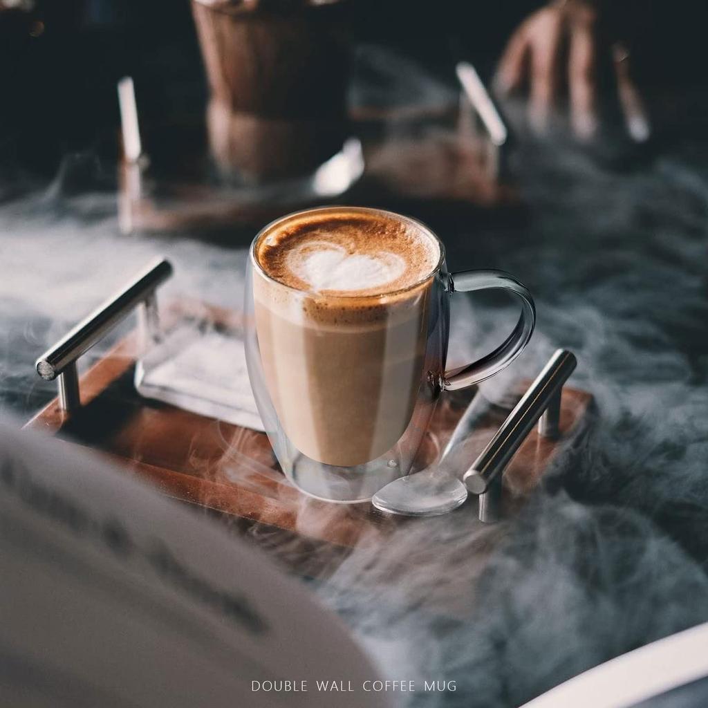 TeamSky TeamSky Set de Perete Dublu pentru Căldură Cafea Căldură Dublă Ceai Rece Căni pentru Băuturi Acasă cu Set de Ustensile de Bucătărie Set de 4 cu Pahare, 350ml, 4, Rezistent,