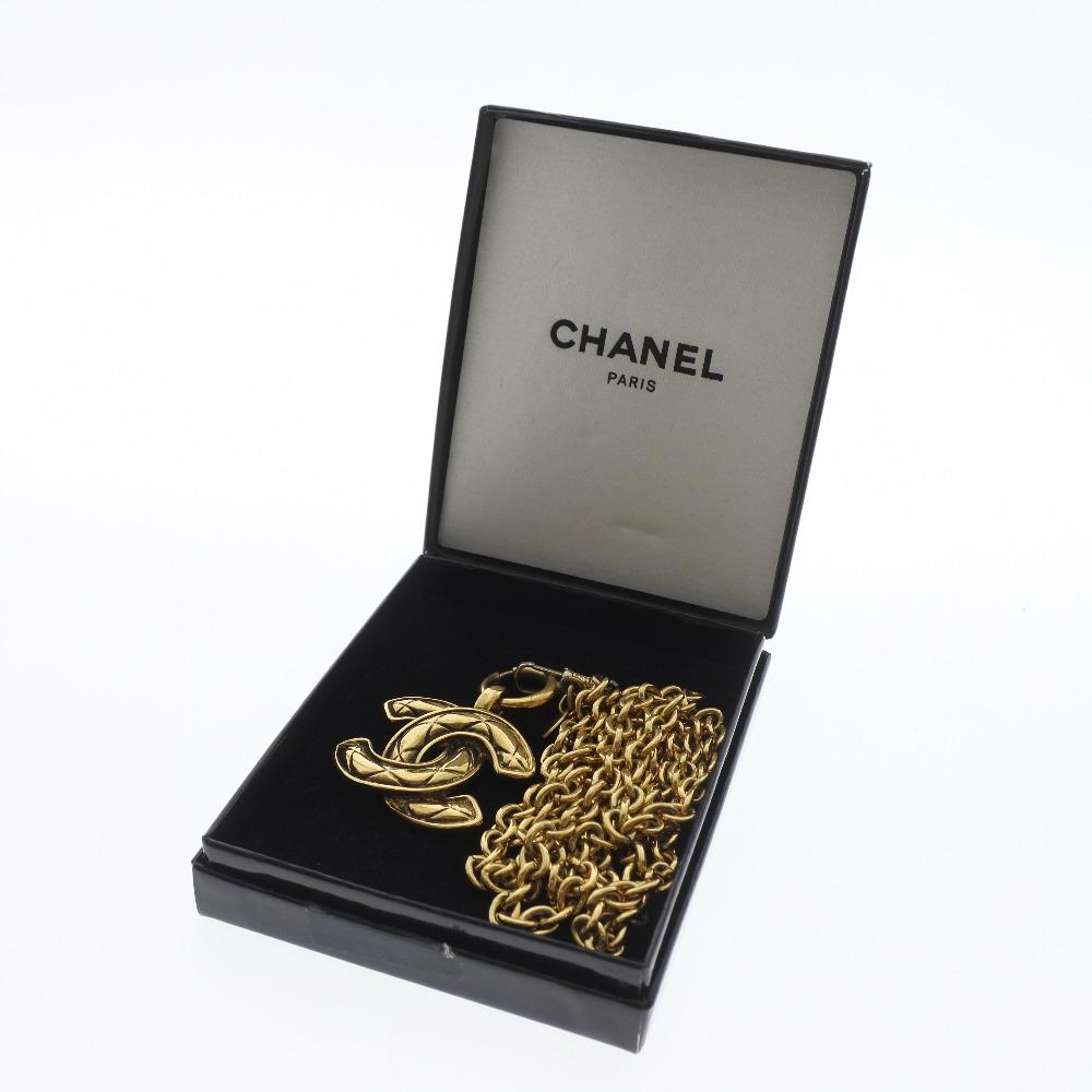 CHANEL COCO Mark Necklace Matelasse gold Plated Gold 74g Women Used