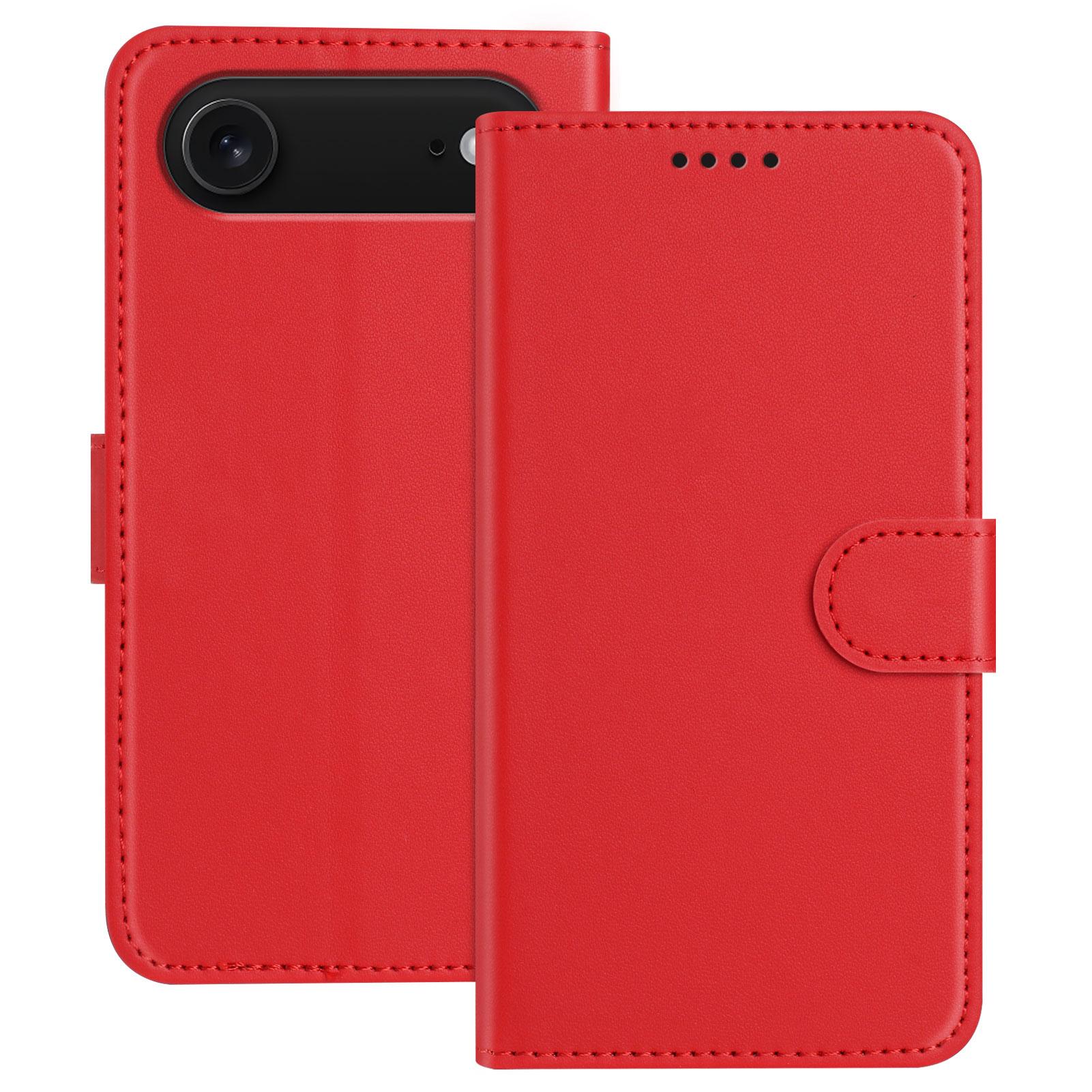 

For iPhone 17 Air Leather Case Wallet Stand Solid Color Anti Drop Phone Cover Red