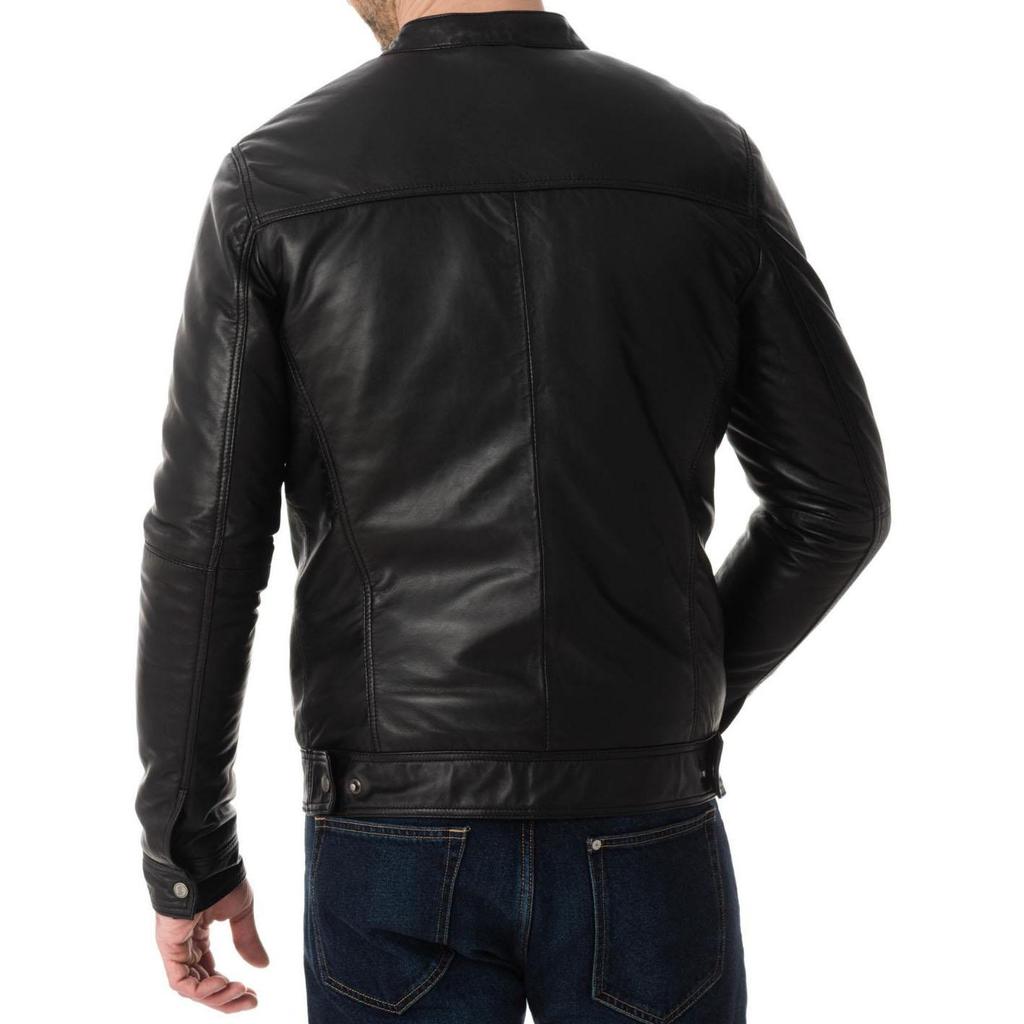 SkinOutfit Men's Genuine Lambskin Black Leather Jacket Stylish Motorcycle Bomber Biker Outerwear MJ 222