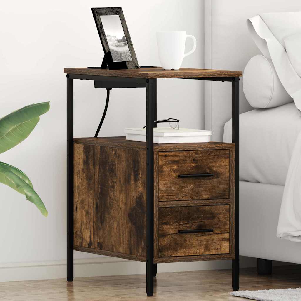 Nightstand Smoked Oak 30 X 48 X 61 Cm Engineered Wood