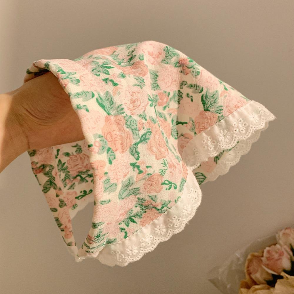Elegant Floral Cotton Head Scarf Soft Wrap Printing Hair Scarf Vintage Lace Triangle Scarf  Beach