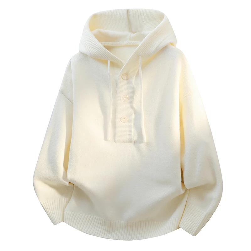 Мужской винтажный кардиган с капюшоном на пуговицах, вязаный пуловер, мужской свитер оверсайз свободного кроя, однотонный, повседневный XL