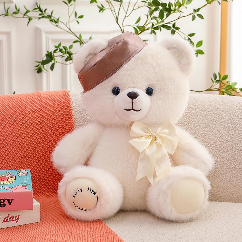 Wearing Beret Navy Teddy Bear Plush Doll Cute Bow Tied Perfect Gift Huggable