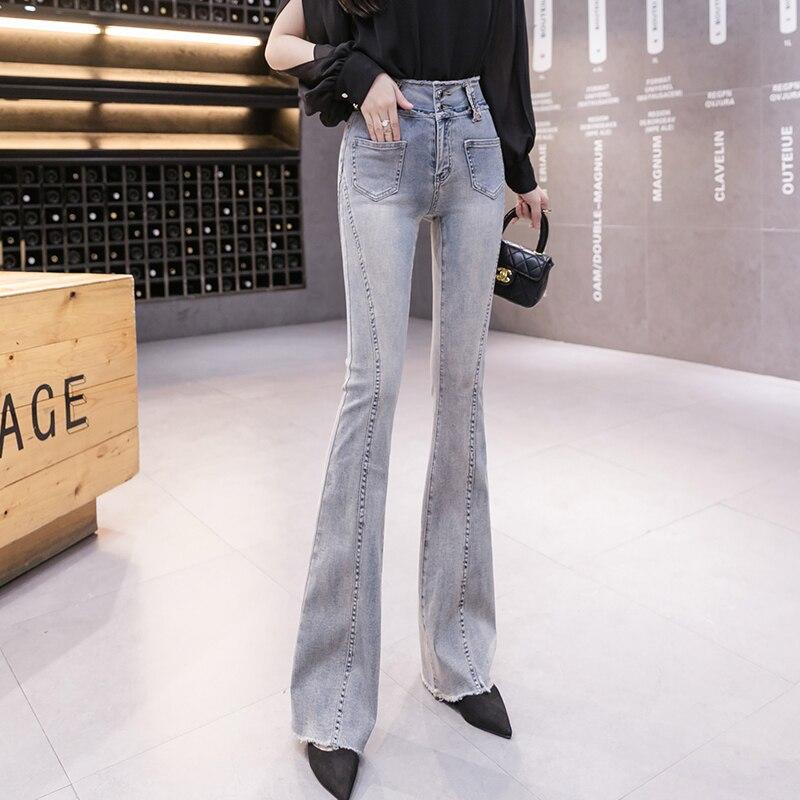 

Весна 2022, модные женские винтажные джинсы с высокой талией, женские узкие джинсы-клеш, женские джинсовые капри, брюки, джинсовые брюки для мамы S синий