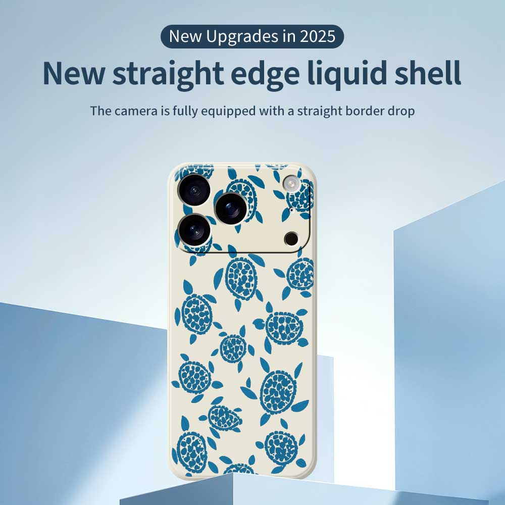 For iPhone 17 Pro Max Case Blue Turtle Pattern Printing Straight Edge TPU Phone Back Cover