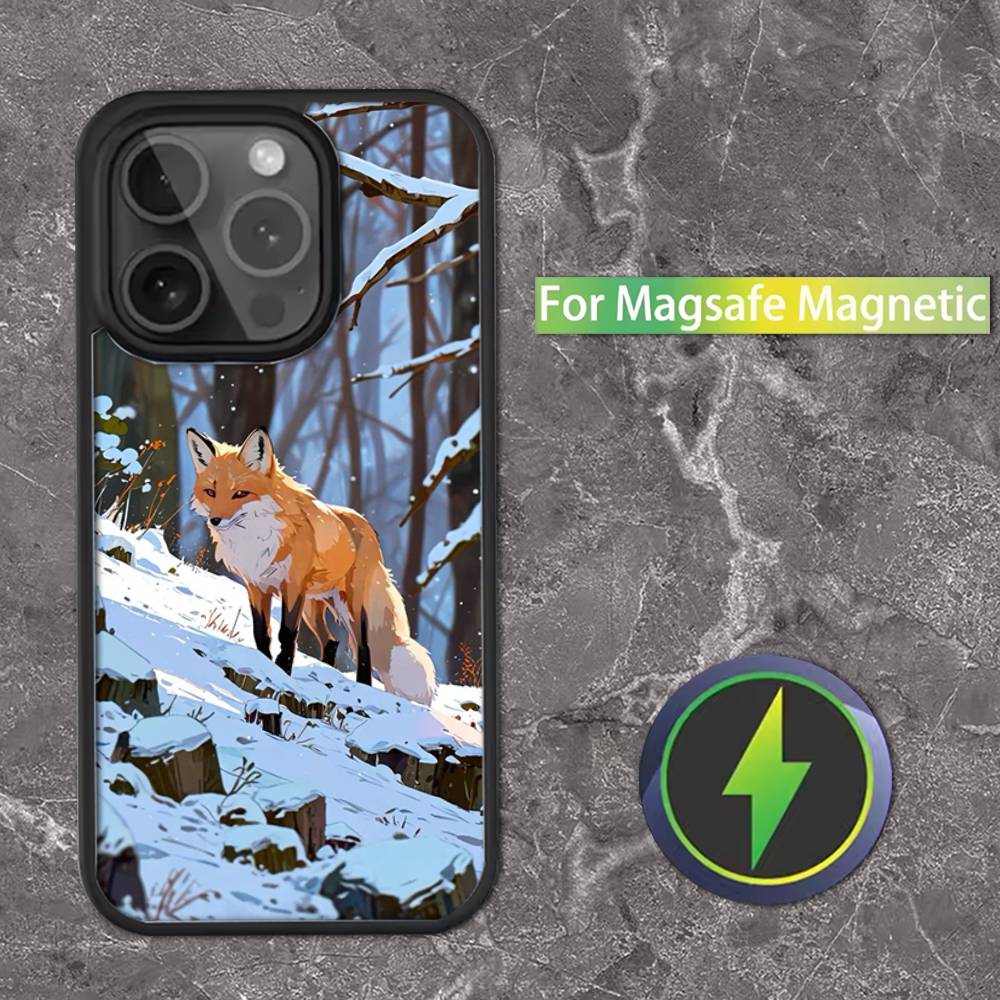 Cute Fox Cartoon For iPhone 11,12,13,14,15,16,17,Pro,Max,Plus,Mini,SE4,E Phone Case Magnetic For Magsafe Wireless