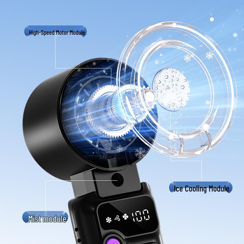 2026 Digital Display 199-Speed Foldable Handheld Fan with Semiconductor Ice Pack, Cooling Spray & USB Charging
