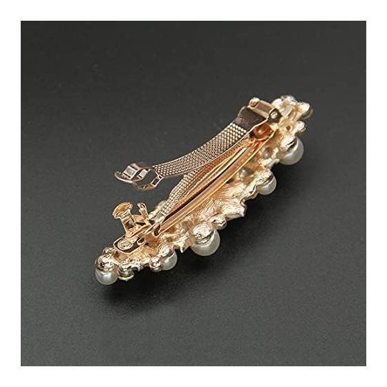 Pearl Flower Motif Hair Barrette for Women - 5 Petal Design, Elegant & Glamorous for Weddings, Parties, Graduations - White Resin Pearl, Rhinestone,