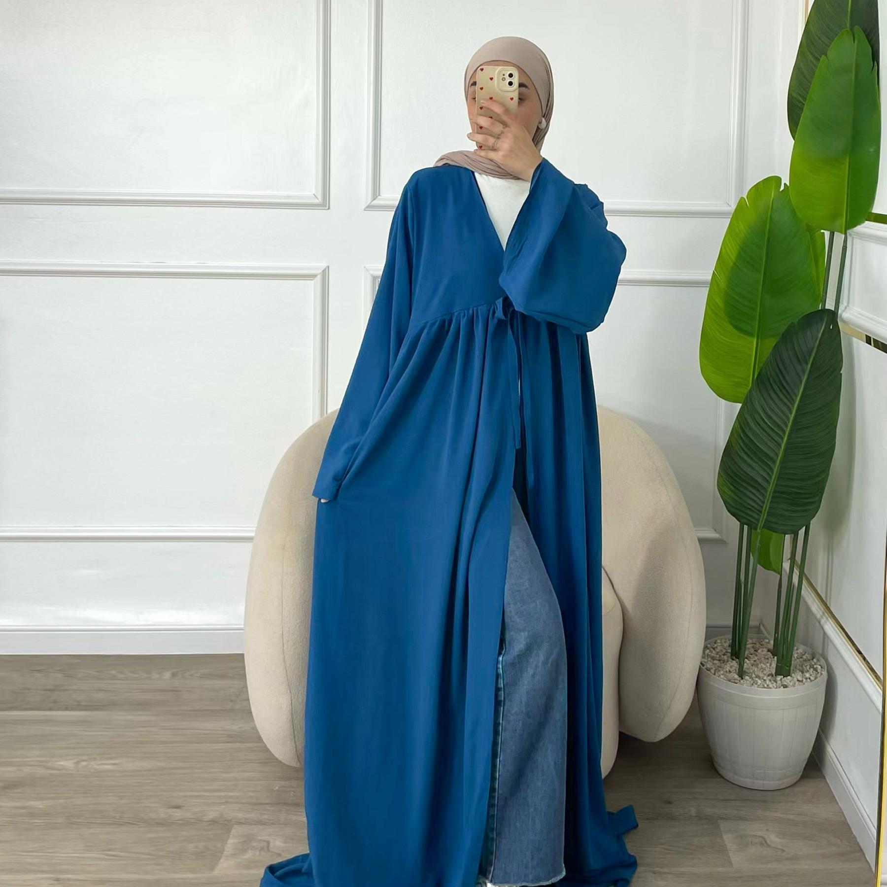 

Женский свободный повседневный кардиган на шнуровке, рамадановское платье, роскошные дубайские абайи для женщин L синий