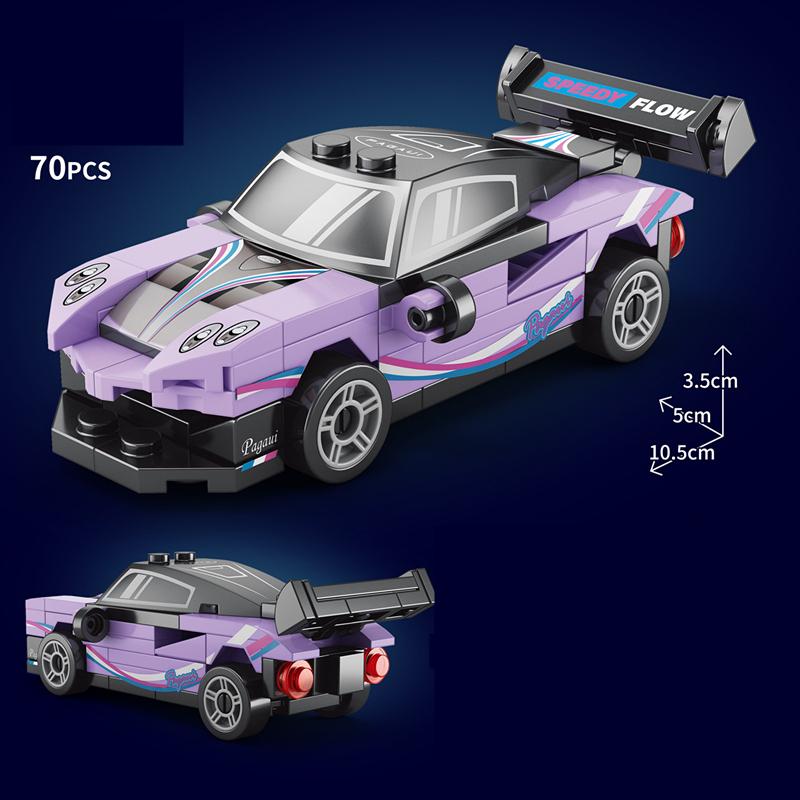 NEU DIY Vier Gitter Rennwagen Rennwagen Rückziehgeschwindigkeit Fahrzeug Bausteine Set Jungen Steine Filmmodell Kinderspielzeug Stadt Ideen