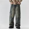 Autumn High Street Washed Old American Straight Tooling Jeans Hip Hop Retro Loose Casual Mopping Long Pants