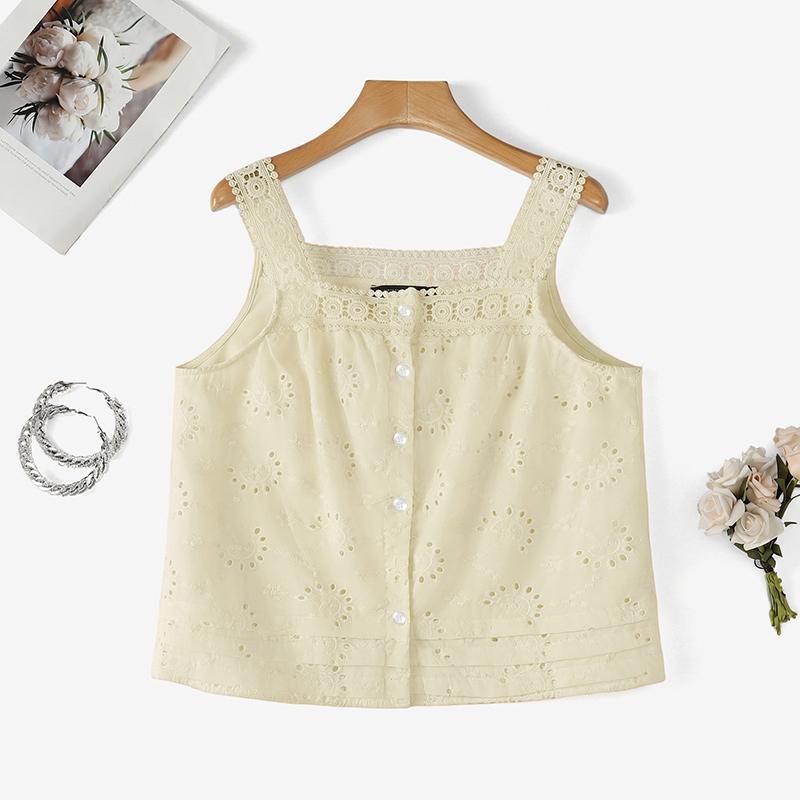 ZANZEA Women Lace Splice Square Collar Summer Casual Sleeveless Vest Tops