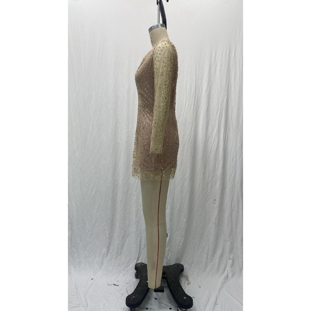 Women's Deep V-Neck Long Sleeve Sequin Dress - Elegant Sparkly Mini Cocktail Party Dress