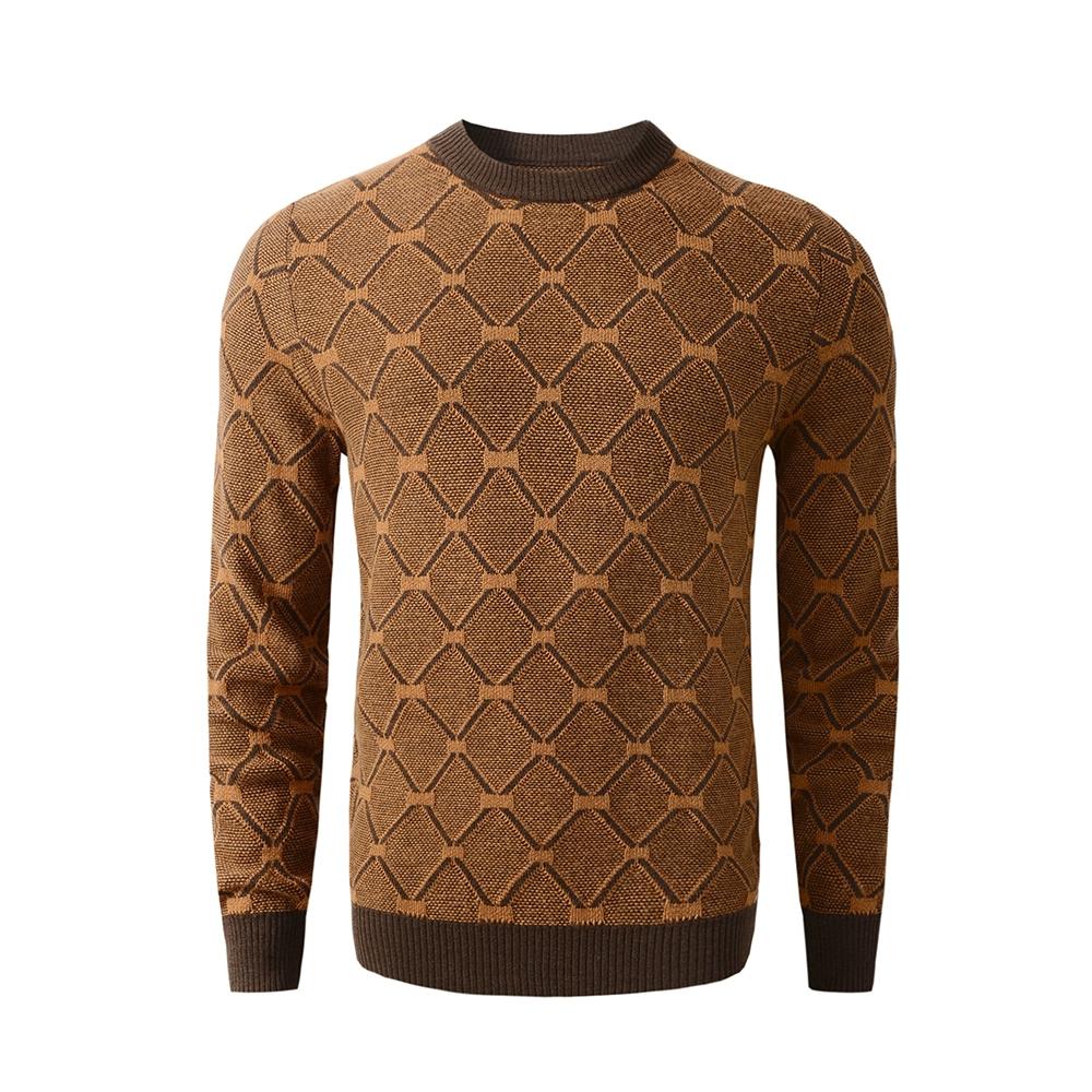 

Мужской вязаный свитер в клетку с бриллиантами, пуловер с длинными рукавами, свитер 4XL коричневый