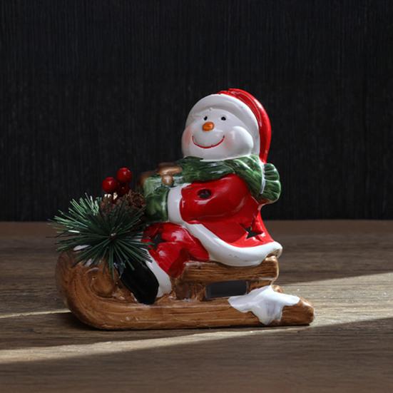 Santa Sleigh Figurine Light Up Ceramic Santa Claus Statue LED