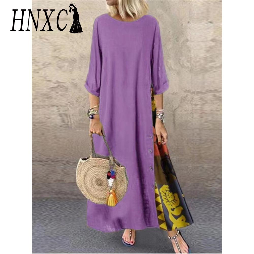 HNXC 12 Color Women Fashion Casual Loose Long Sleeve Floral Print Party Maxi Dress Plus Size Vestidos Longos Robe
