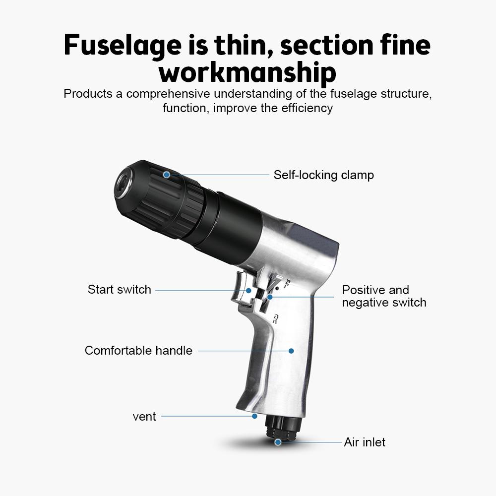 3/8'' Professional Air Drill 1800rpm High-speed Cordless Pneumatic Self-Locking Reversible Switch Type Hand Tool Air Tool