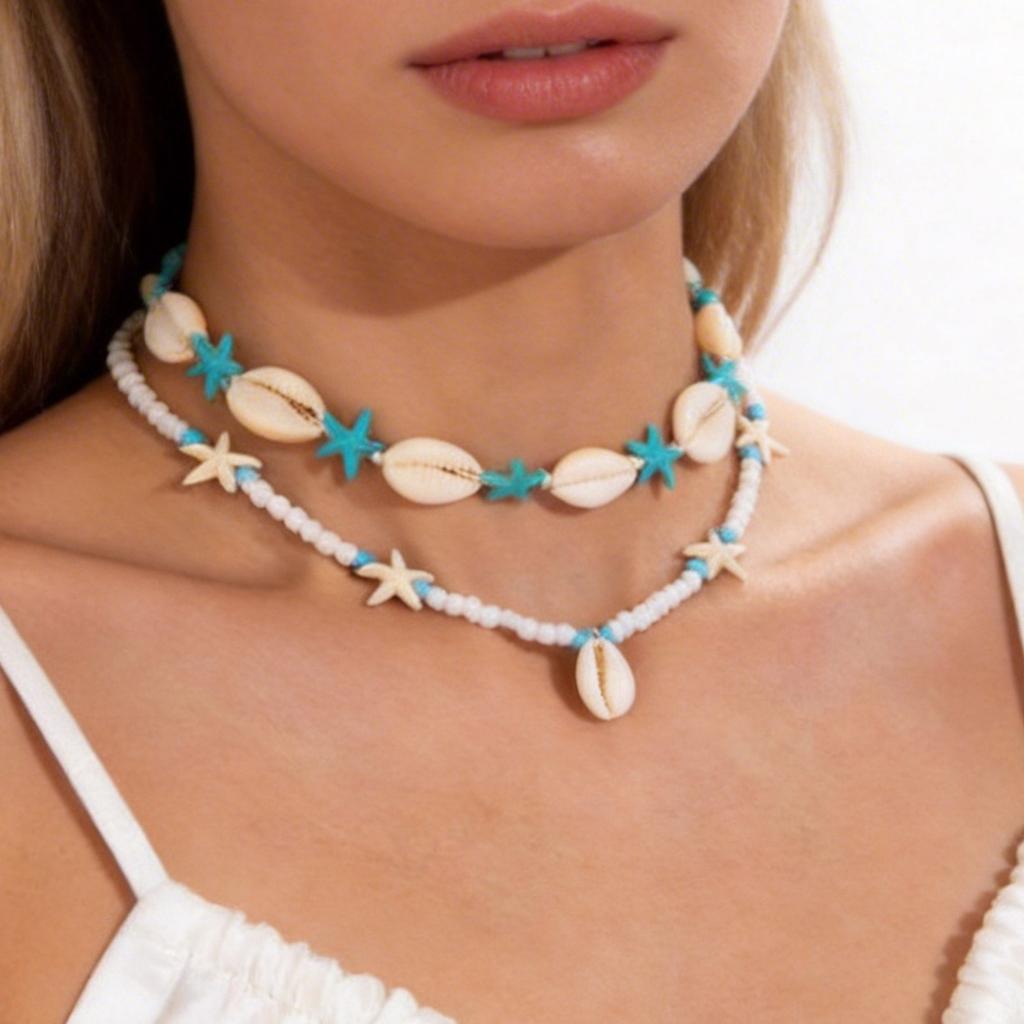 European and American personalized soft pottery necklace fashion coconut tree starfish flower pendant long necklace stacked collarbone chain