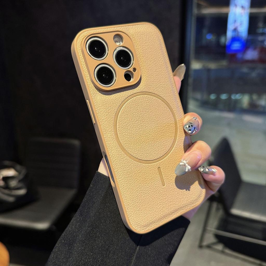 Thin Circle Magnetic Case for Leather Texture for Apple 16 Leather Phone Case New for IPhone 15 Protective Case 14 High-end Feeling