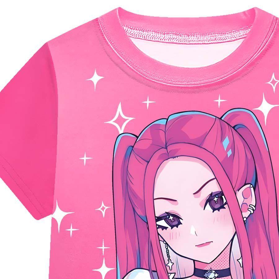Kinder Mädchen Anime Cartoon POP Sängerin Rumi Zoey Mira Bedruckt Lässig Kurzarm T-Shirt Shorts Hosen Pyjama Nachtwäsche Sets