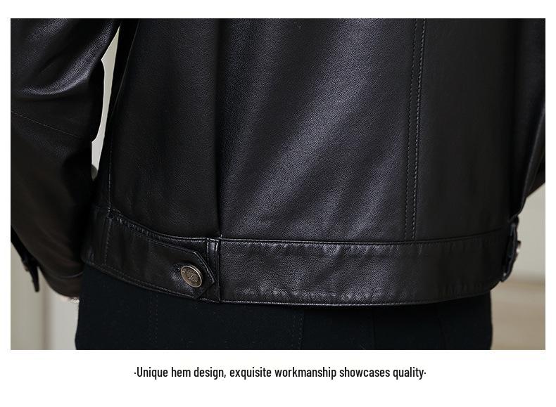 Women's Lambskin Leather Motorcycle Jacket, Slim Fit, Short Style, Lapel Design, Ideal for Petite Sizes.