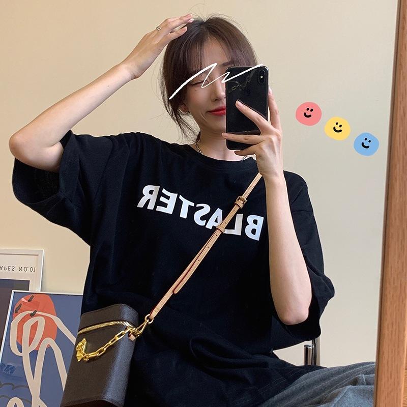 Cotton simple letter t-shirt women's short sleeve trendy design sense niche summer ins Korean top