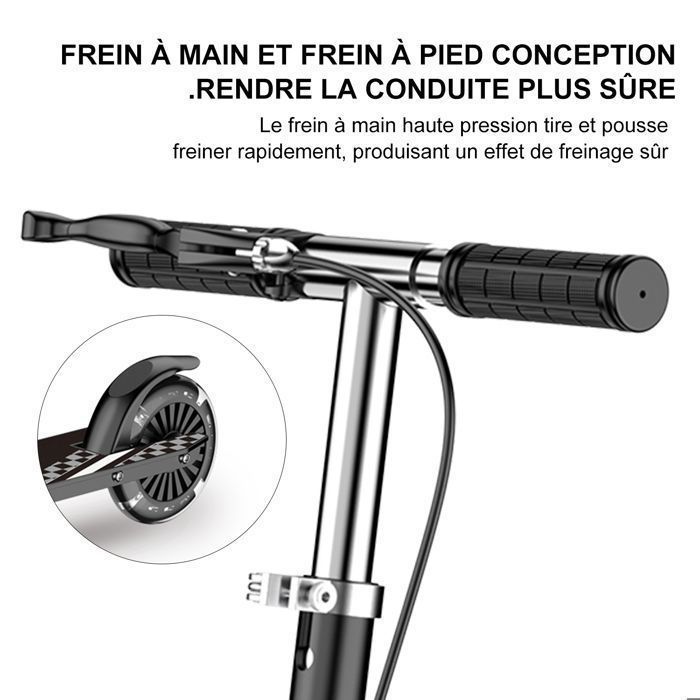 Trottinette Enfants - FOXSPORT - Réglable en Hauteur - Frein à main - Guidon Ajustable de 3 Niveaux - Pliable - Charge 100KG - Noir