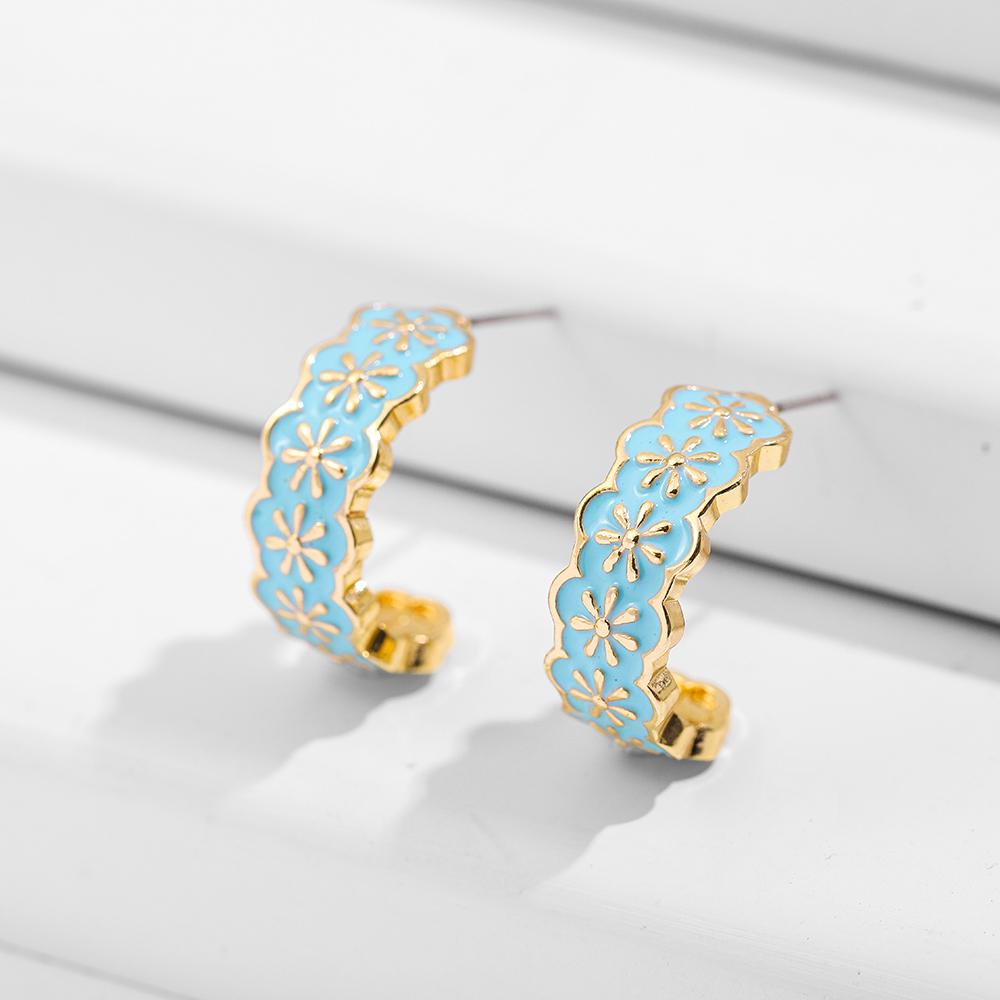 Vintage Circle Geometric Flower Huggie Drop Earrings for Women Bohemian Round Pearl Statement Drop Earrings Party Enamel Zircon