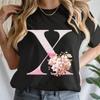 Y2k Cherry Blossom Letter Az Tshirts Unisex Pink Floral Aesthetic Alphabet Tees Short Sleeve Boho Chic Tops Mama Gifts Tshirts
