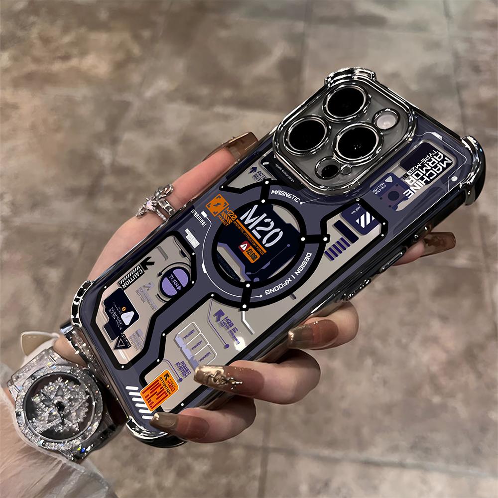 Hot New M20 Circuit Lable Plating Phone Case For iPhone 16e 16 15 14 13 12 11 Pro Max XR XSMax Plus Anti-Fall Airabag Back Cover