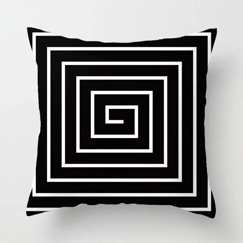 Black and white geometric polyester soft cushion throw pillow, living room car decoration, sofa bed decoration, pillowcase 40525